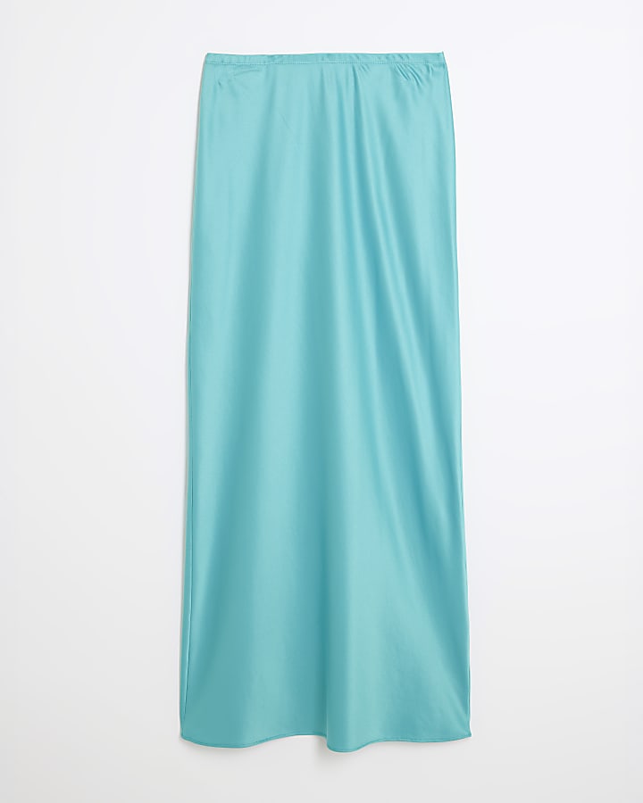 Blue Satin Maxi Skirt