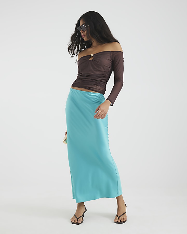Blue Satin Maxi Skirt