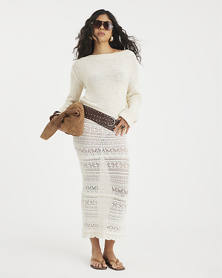Cream Crochet Maxi Skirt