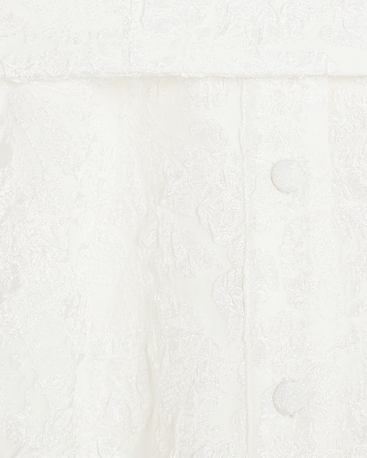 White Long Sleeve Jacquard Mini Shirt Dress