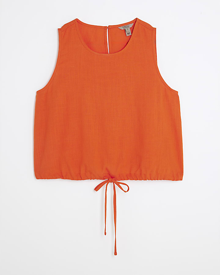 Red Linen Blend Sleeveless Tank Top
