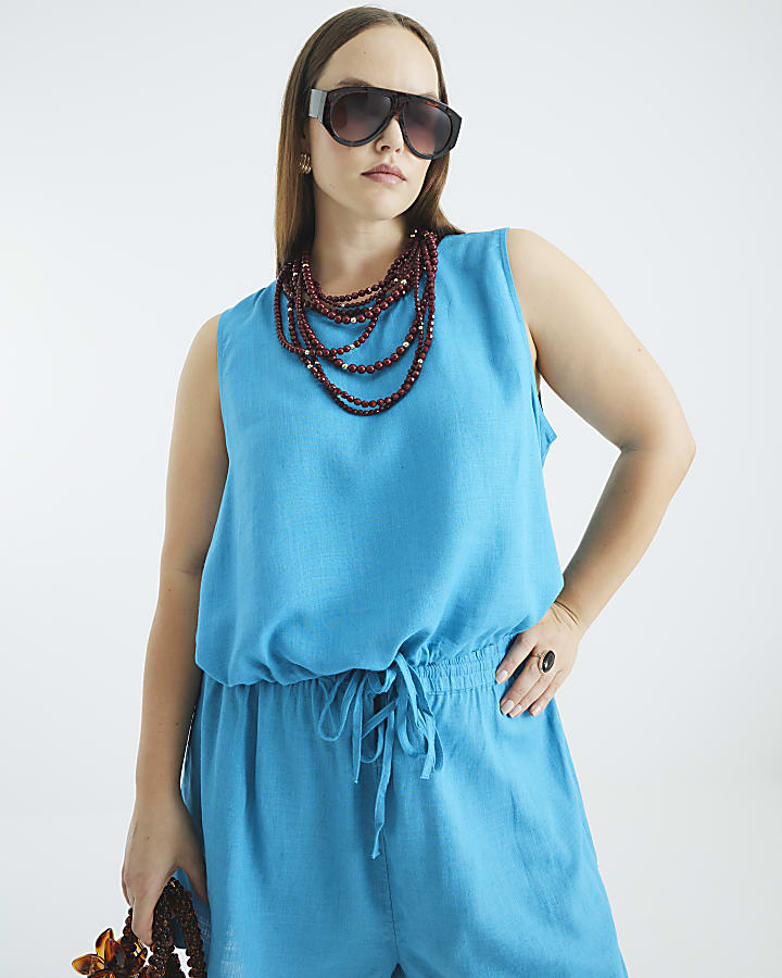 Blue Linen Blend Tank Top