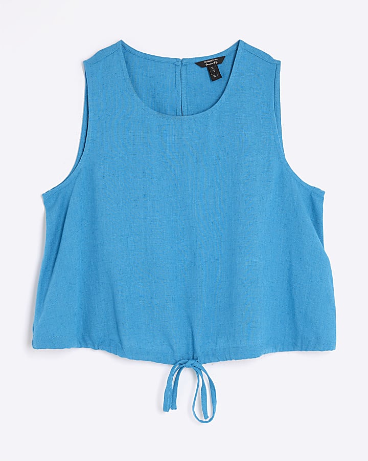 Blue Linen Blend Tank Top