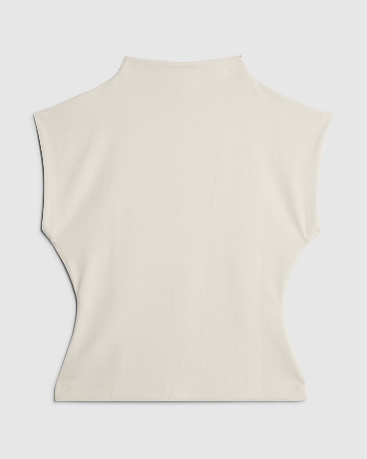 Cream Premium High neck short sleeve Top