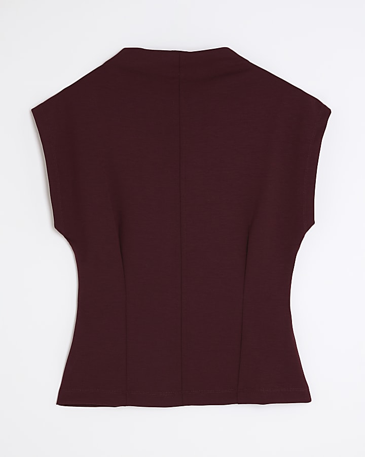 Red Premium High Neck Short Sleeve Top