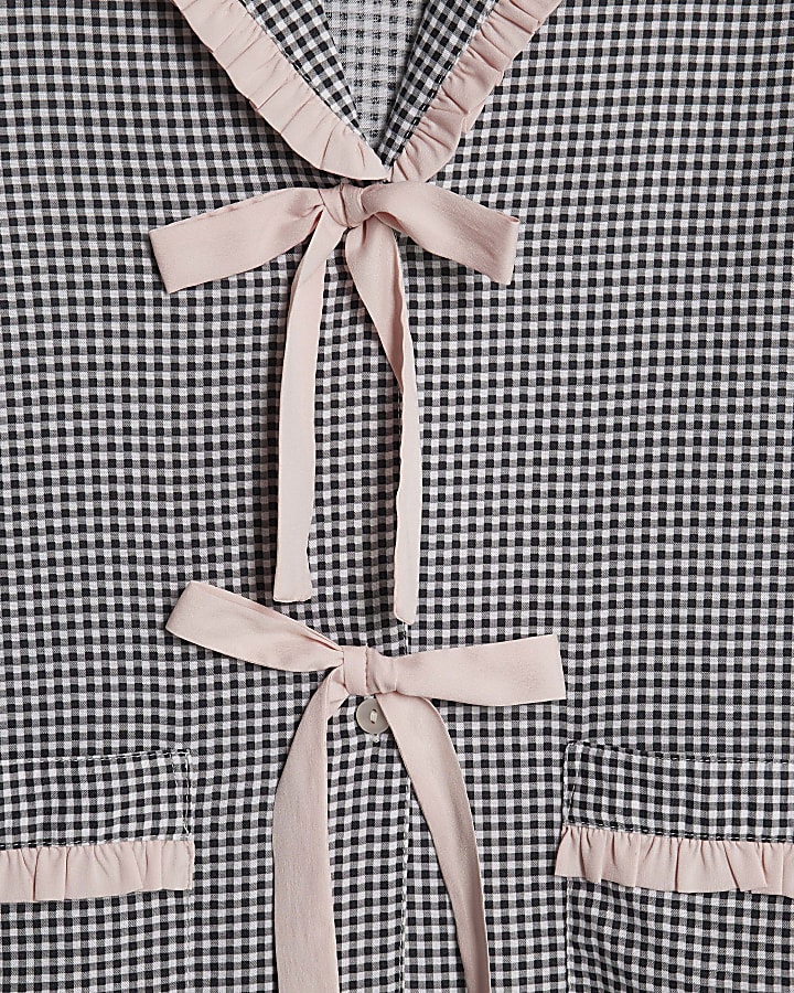Black Frill Collar Gingham Pyjama Set