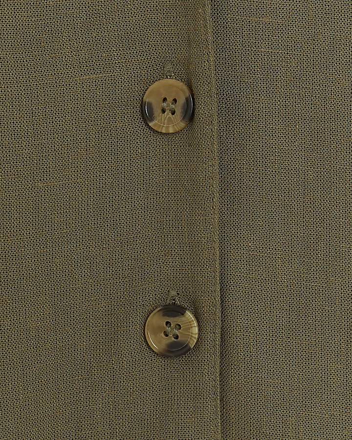 Khaki Boxy Fit Linen Blend Shirt