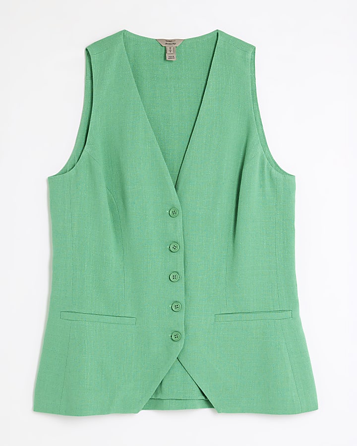 Green Linen Look Waistcoat