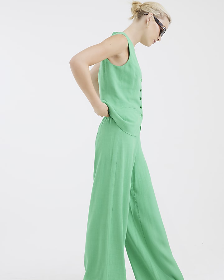 Green Linen Look Waistcoat