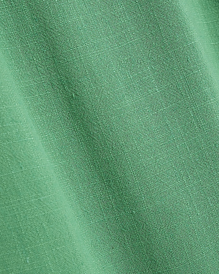 Green Linen Blend Wide Leg Trousers