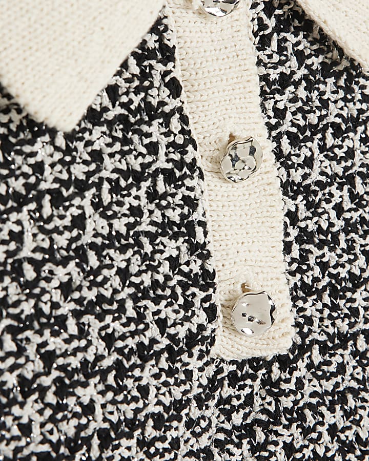 Black Sleeveless Boucle Polo Shirt