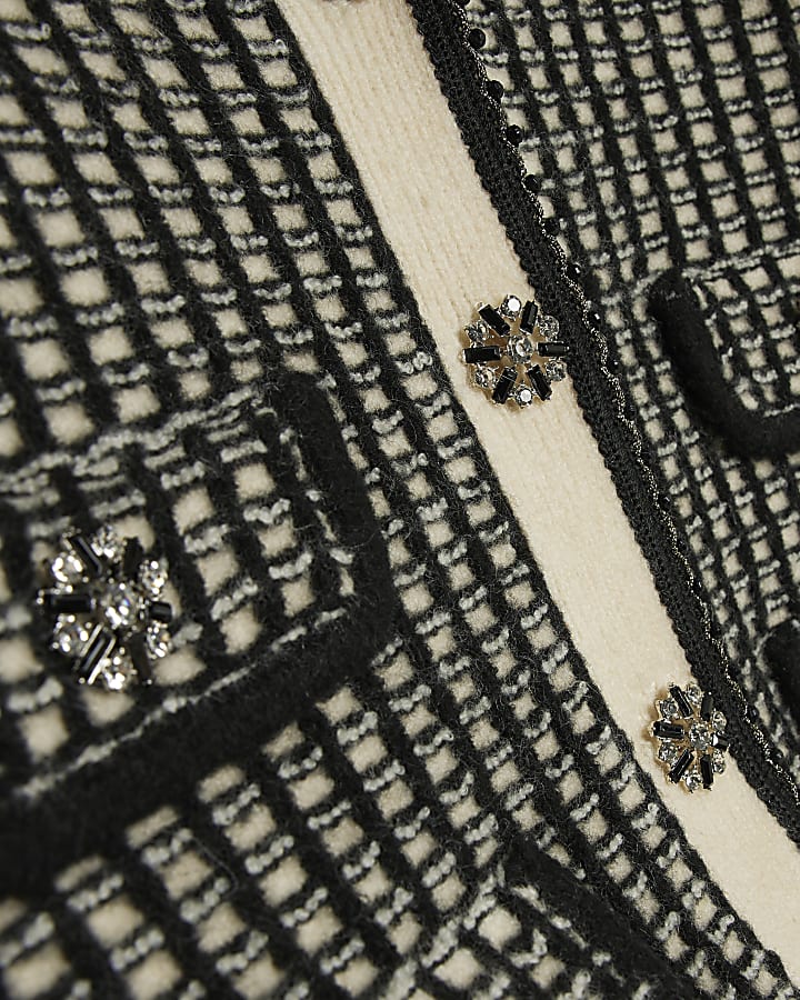 Black Knitted Check Print Cardigan
