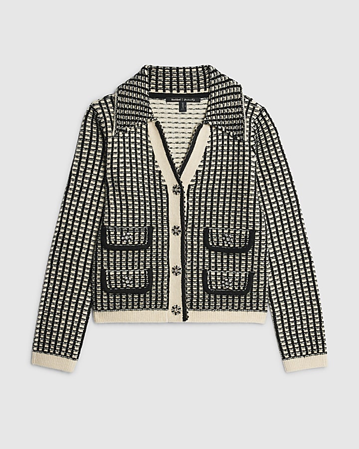 Black Knitted Check Print Cardigan