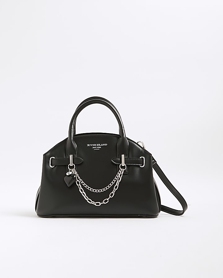Black Curve Top Charm Tote Bag