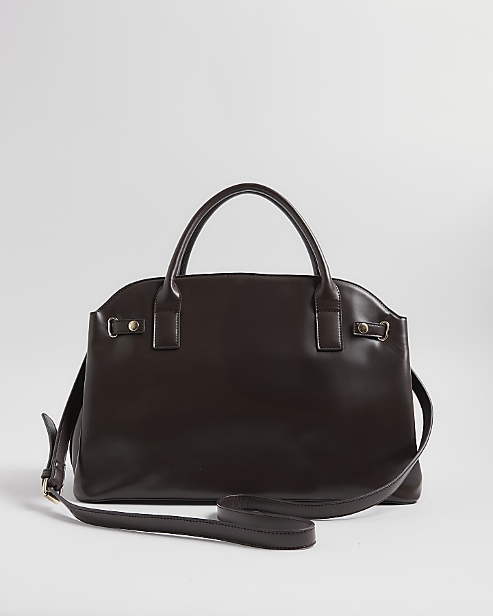 Brown Curve Top Charm Tote Bag
