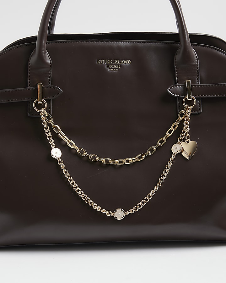 Brown Curve Top Charm Tote Bag