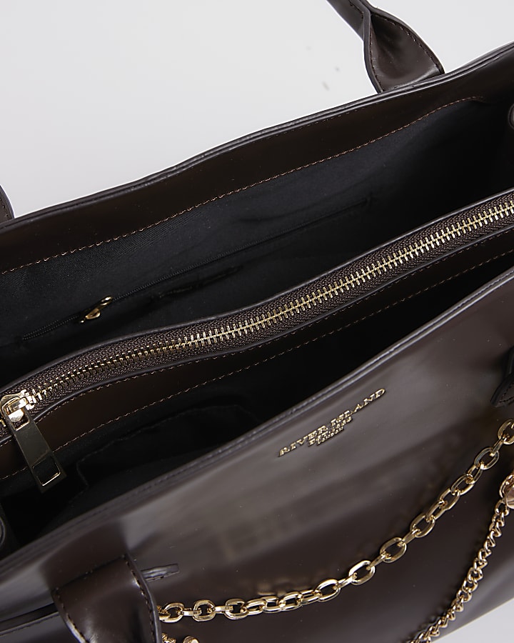 Brown Curve Top Charm Tote Bag