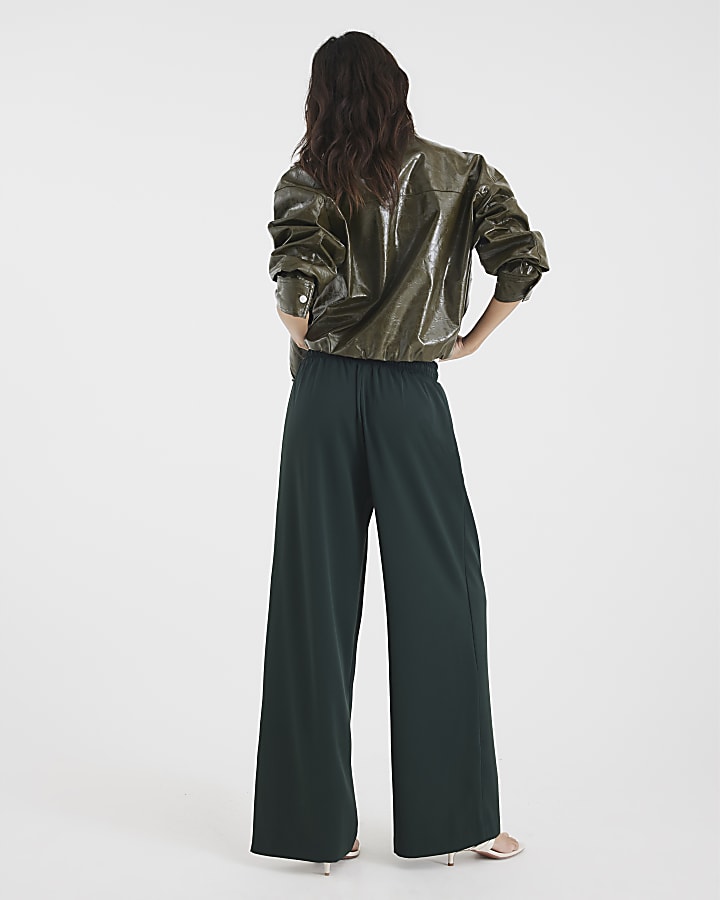 Green Wide Leg Side Striped Joggers
