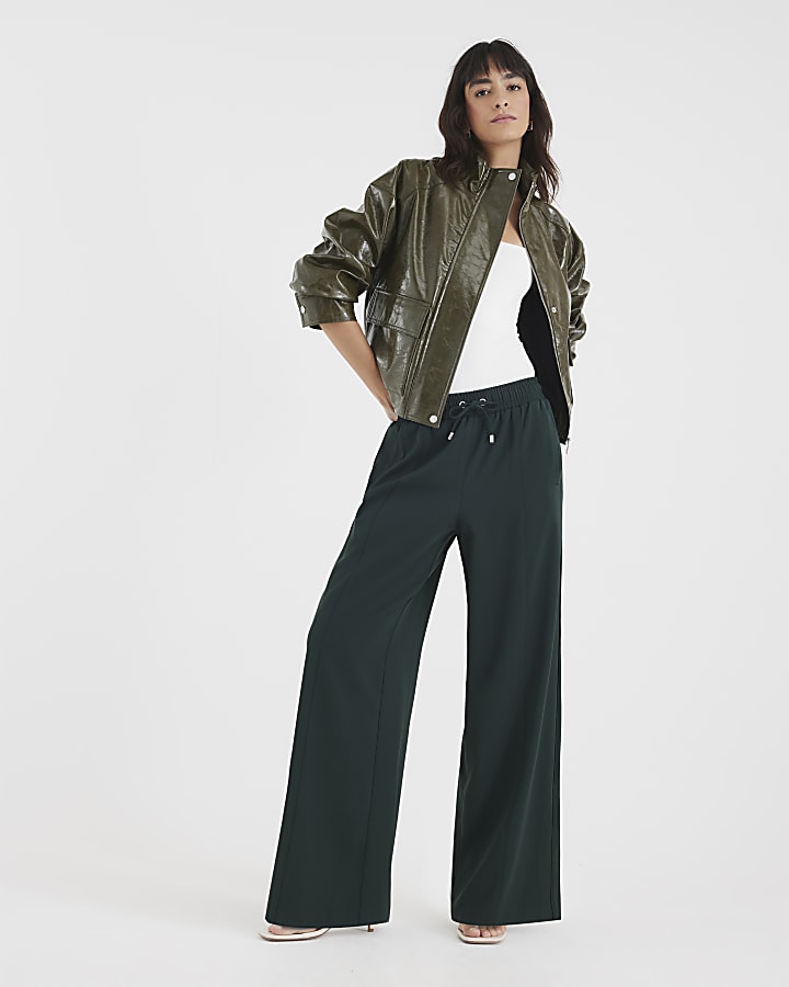 Green Wide Leg Side Striped Joggers