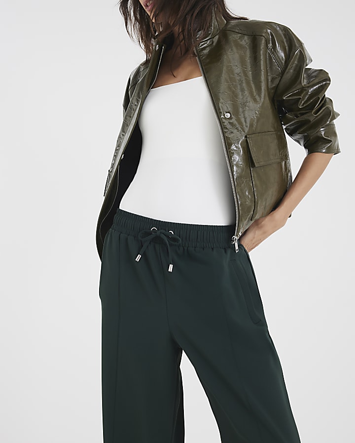 Green Wide Leg Side Striped Joggers