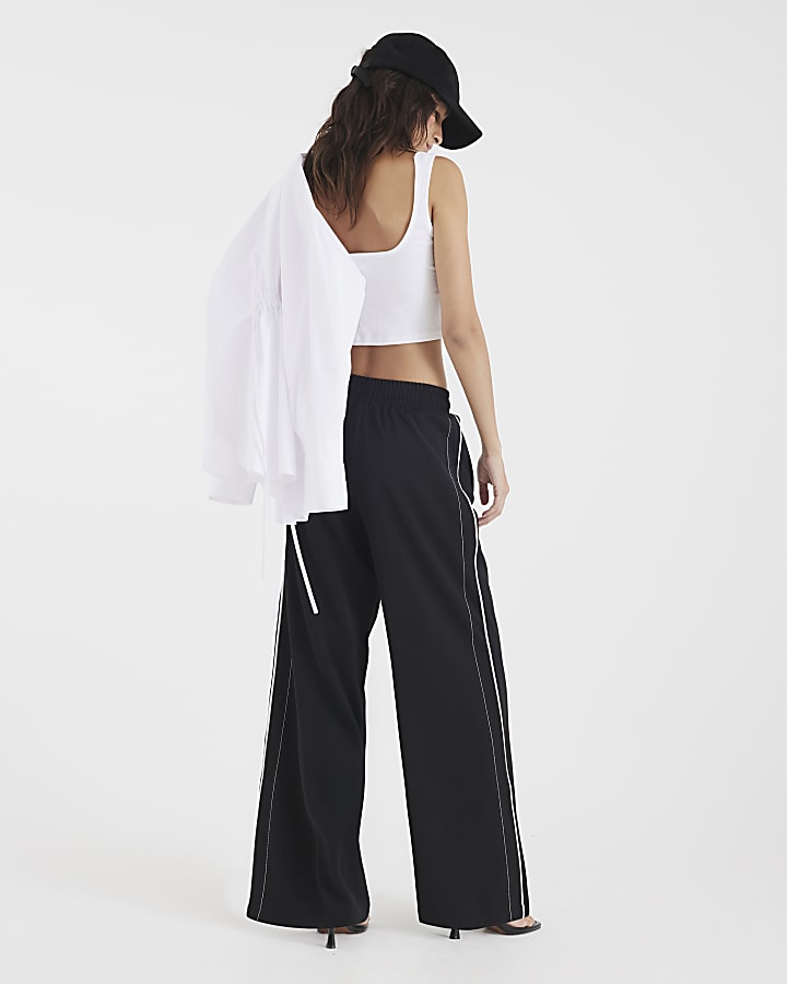 Black Wide Leg Side Striped Joggers