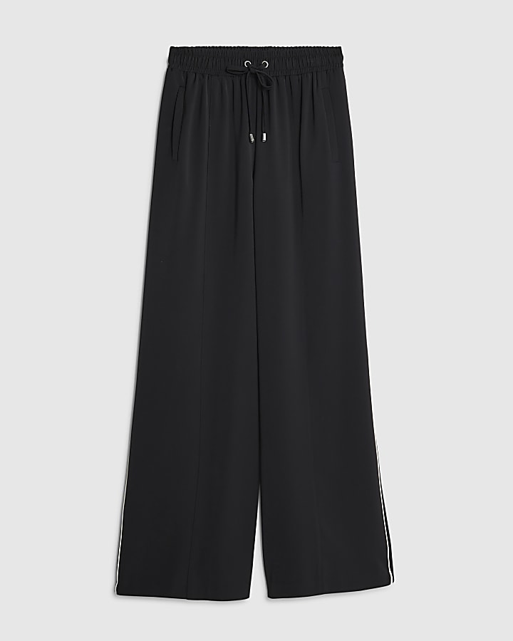 Black Wide Leg Side Striped Joggers