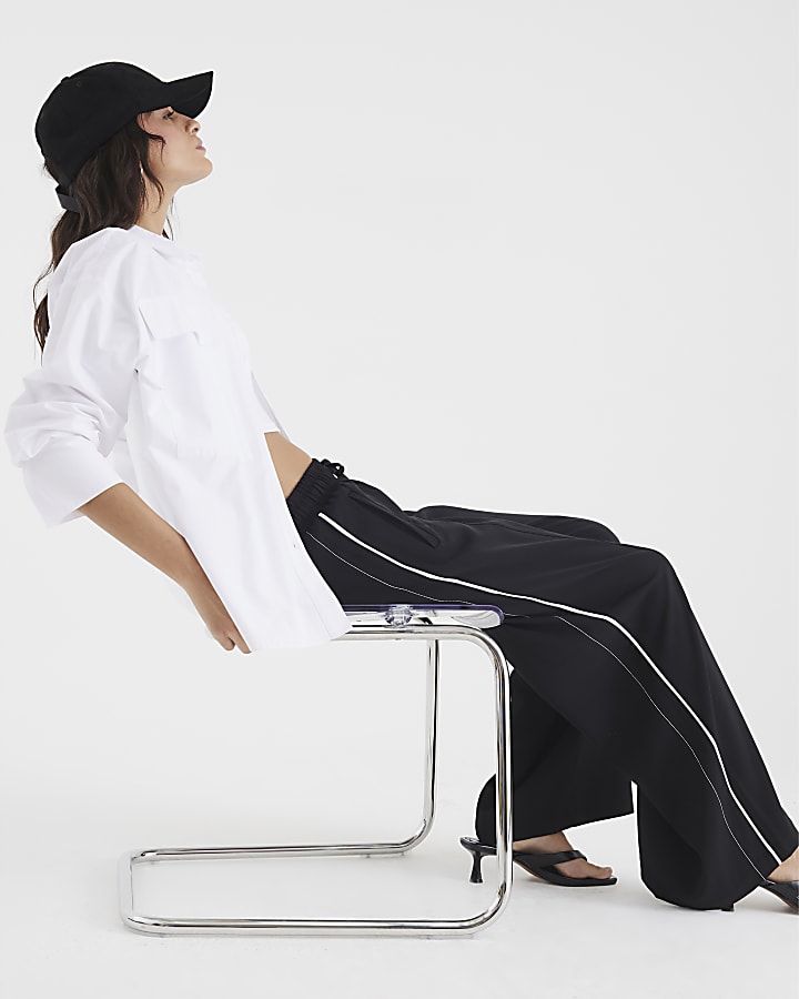 Black Wide Leg Side Striped Joggers