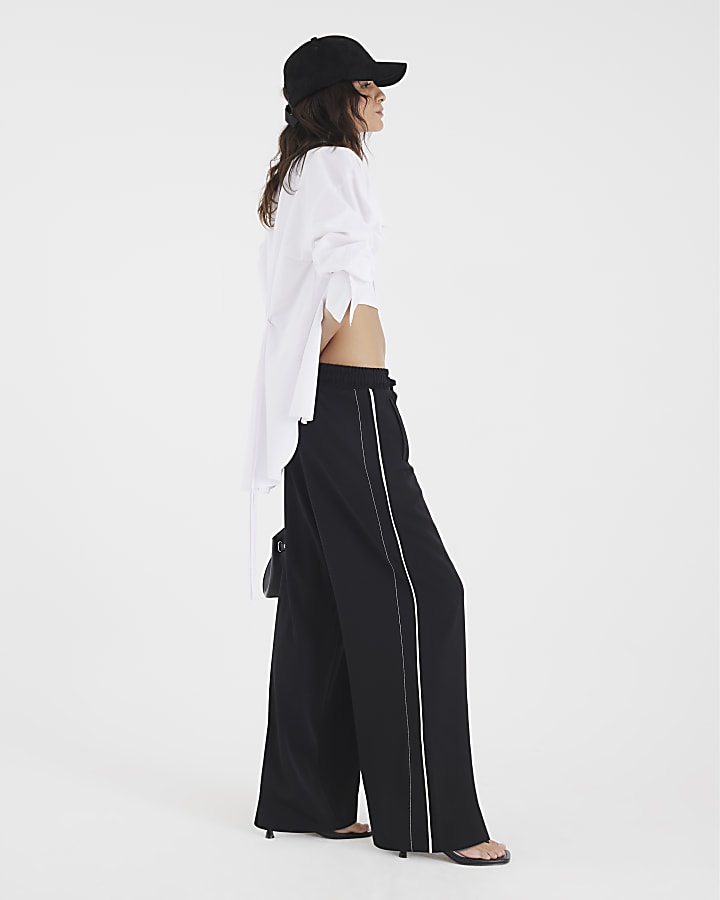 Black Wide Leg Side Striped Joggers