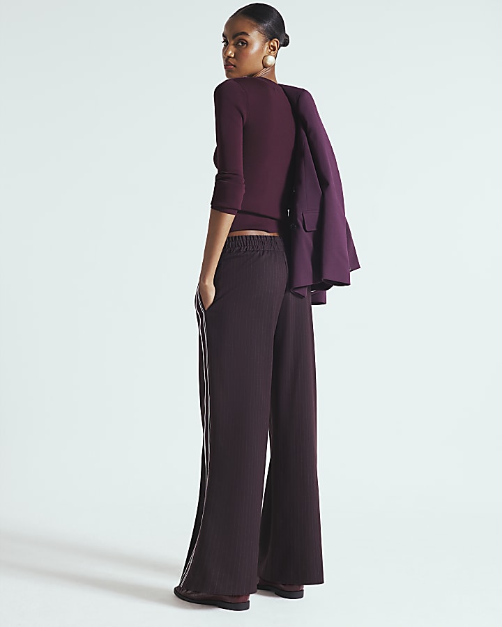 Brown Pinstripe Elasticated Wide Leg Trousers