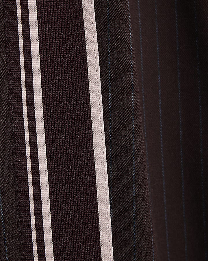 Brown Pinstripe Elasticated Wide Leg Trousers
