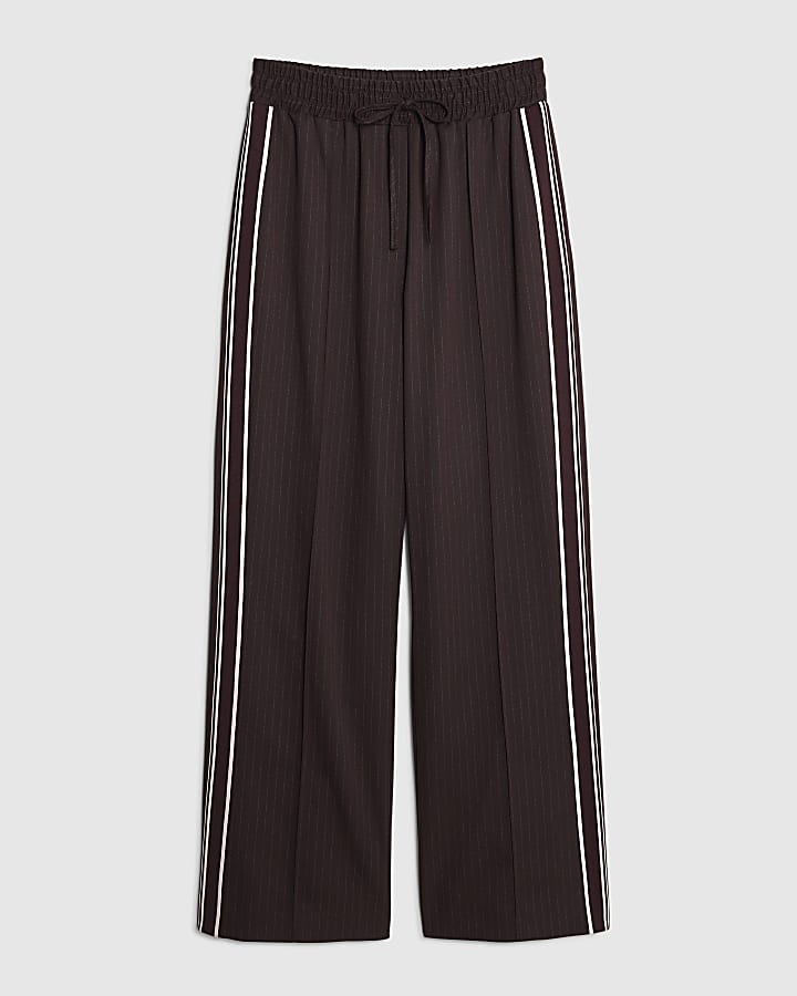 Brown Pinstripe Elasticated Wide Leg Trousers