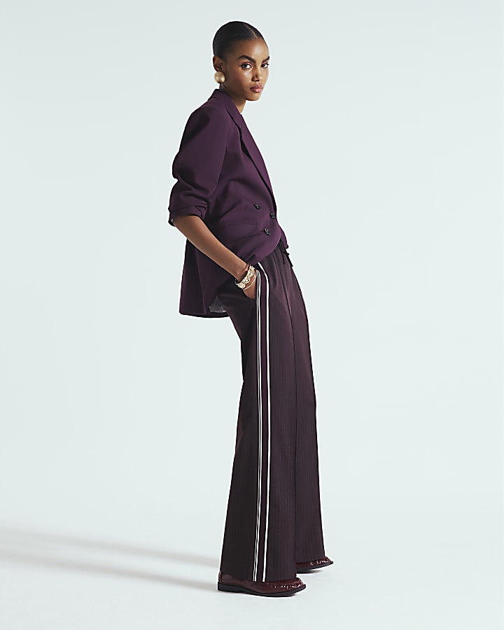 Brown Pinstripe Elasticated Wide Leg Trousers