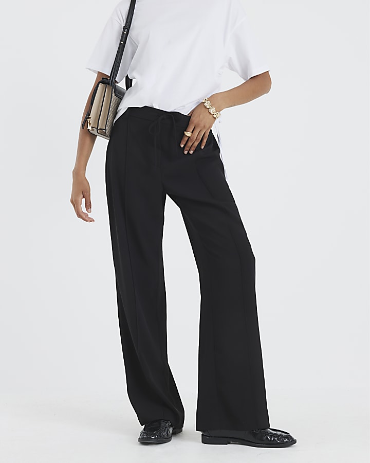 Black Elasticated Wide Leg Trousers