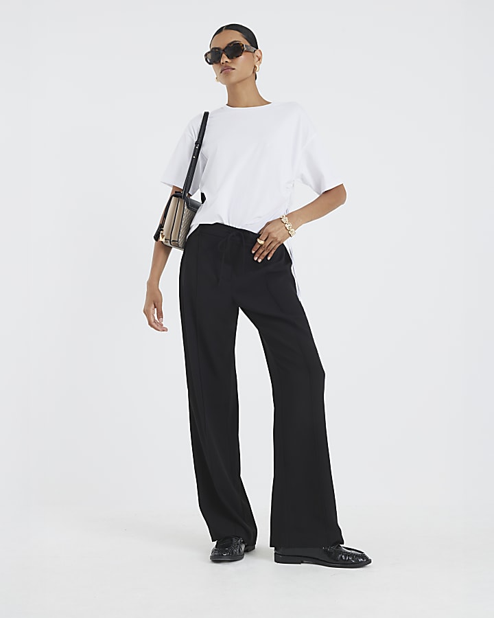 Black Elasticated Wide Leg Trousers