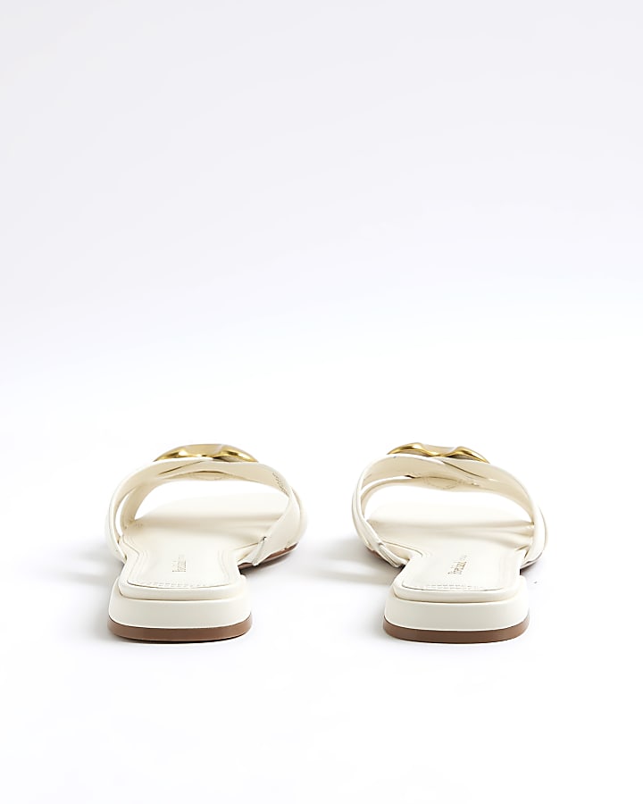 White Heart Detail Flat Sandals