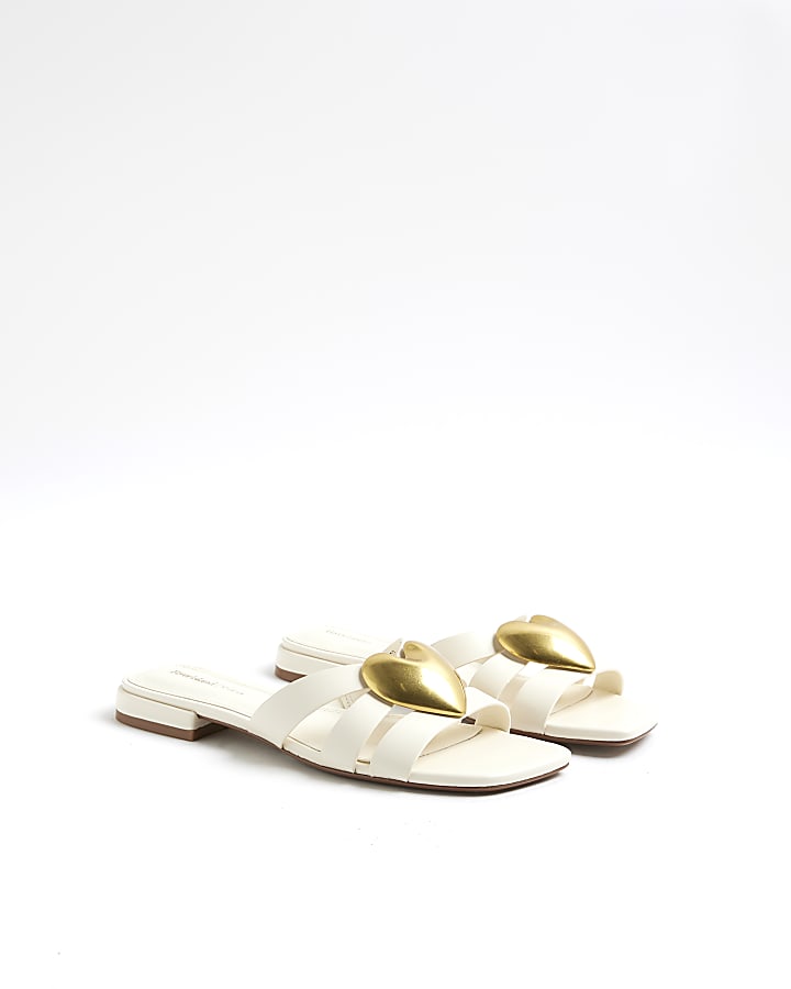 White Heart Detail Flat Sandals