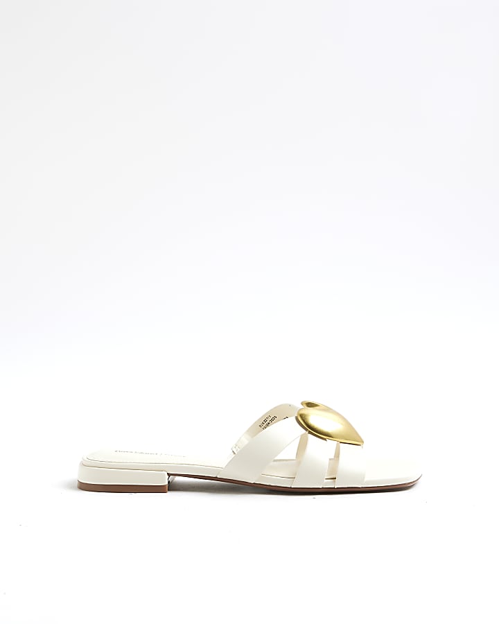 White Heart Detail Flat Sandals