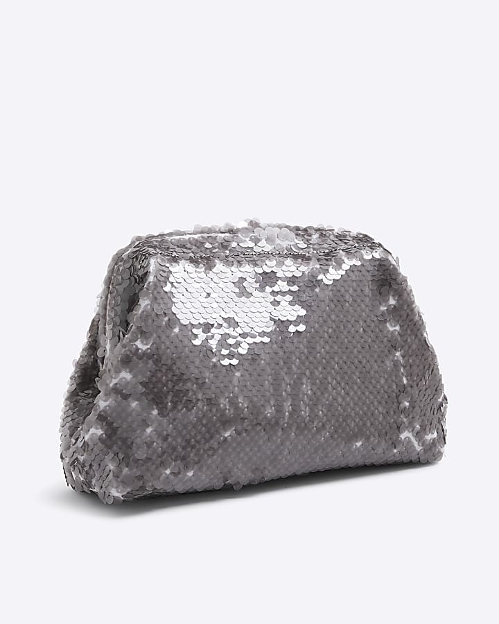 Silver Sequin Clutch Bag