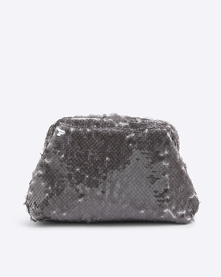 Silver Sequin Clutch Bag