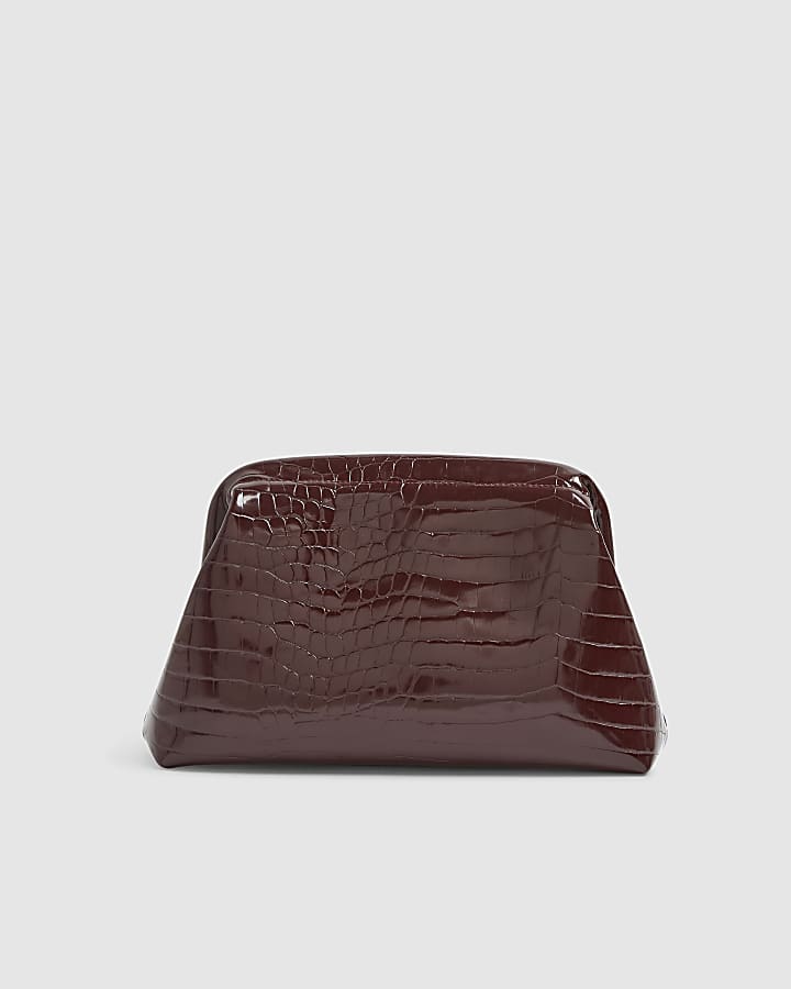 Red Croc Textured Patent Clutch Bag