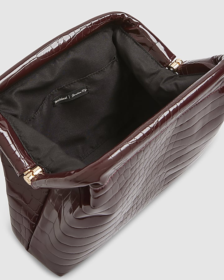Red Croc Textured Patent Clutch Bag