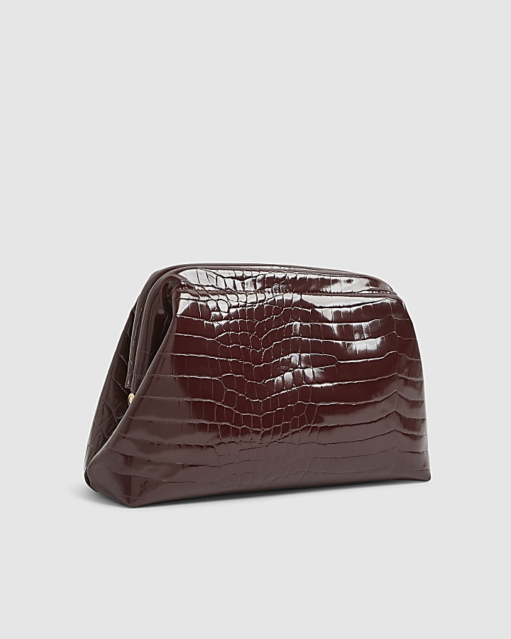 Red Croc Textured Patent Clutch Bag
