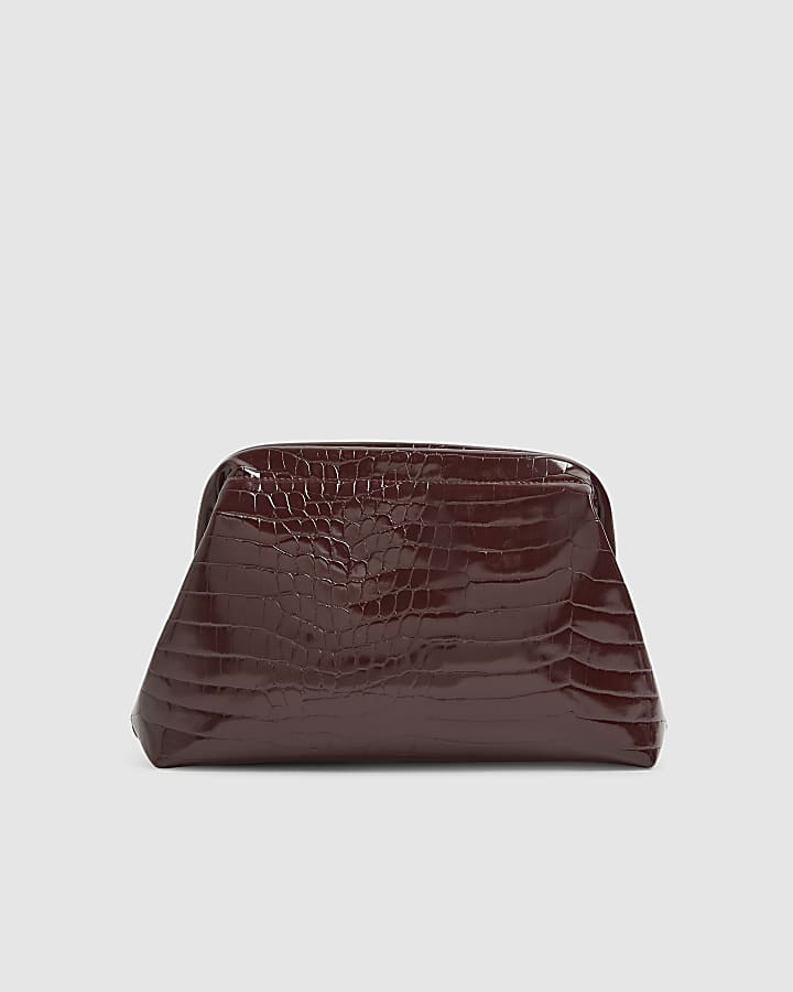 Red Croc Textured Patent Clutch Bag