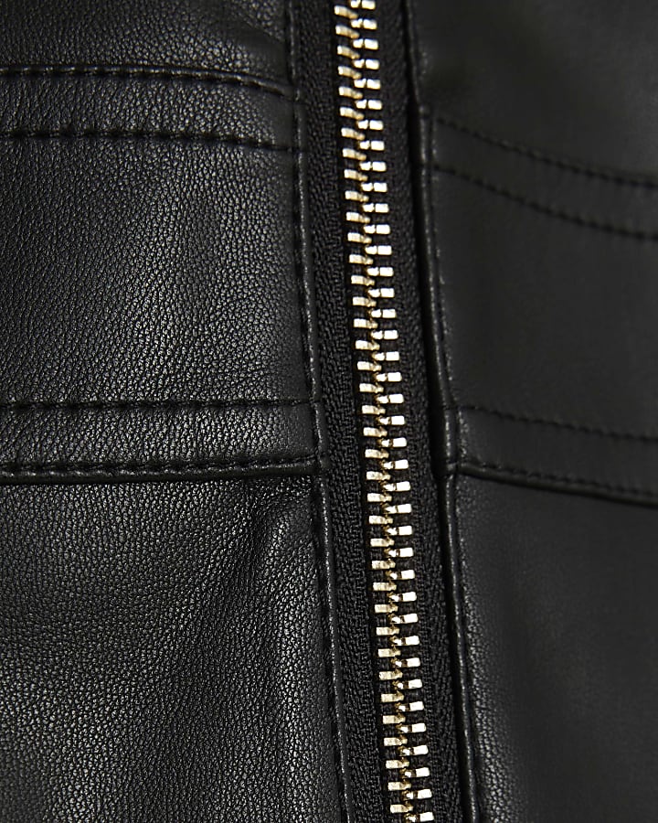 Black Faux Leather Zipped Mini Skirt