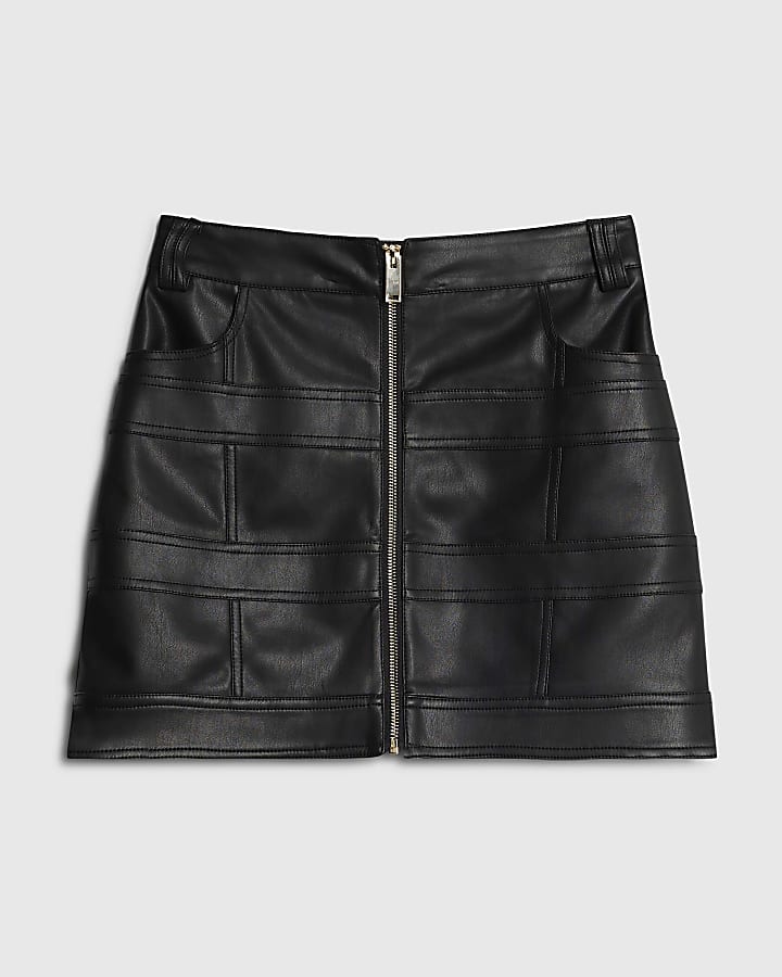 Black Faux Leather Zipped Mini Skirt