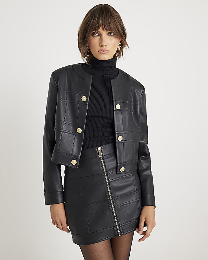 Black Faux Leather Zipped Mini Skirt