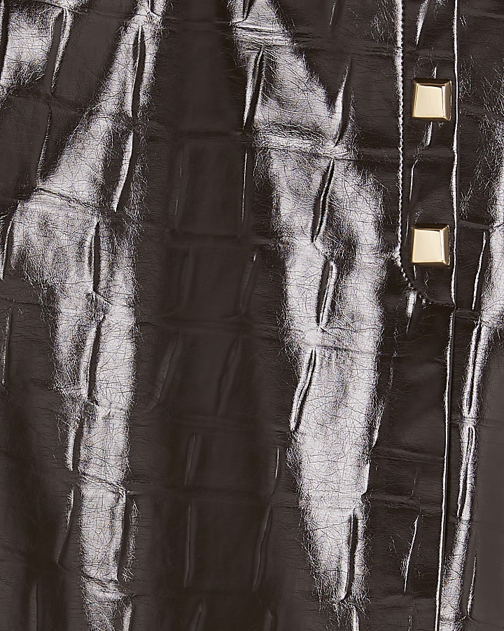 Brown Croc Print Wrap Mini Skirt