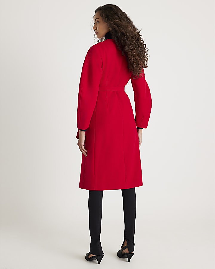Red Longline Belted Coat