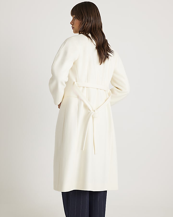 Cream Longline Belted Coat