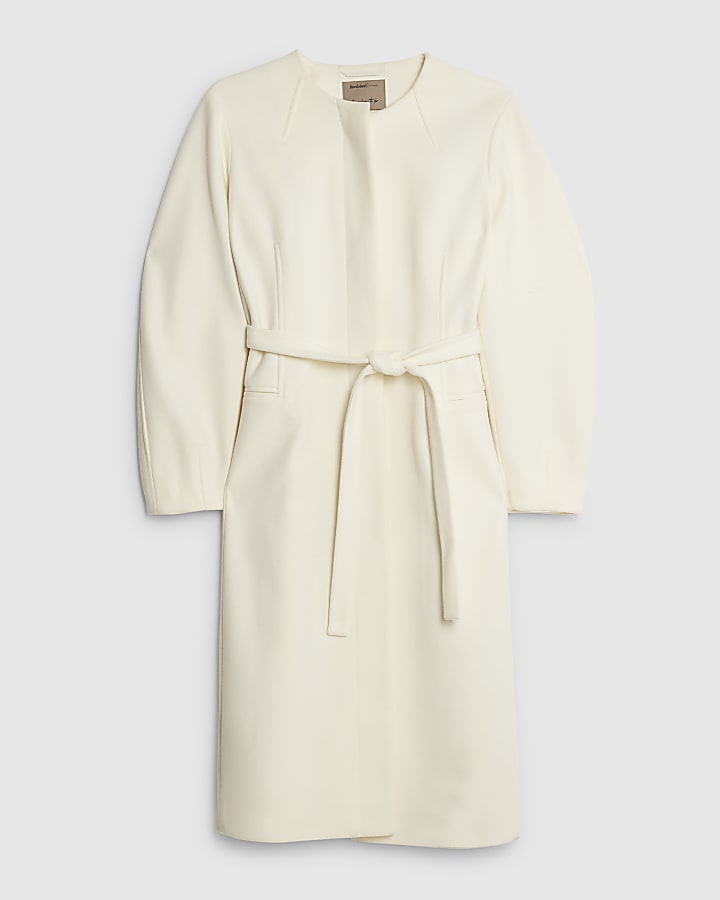 Cream Longline Belted Coat